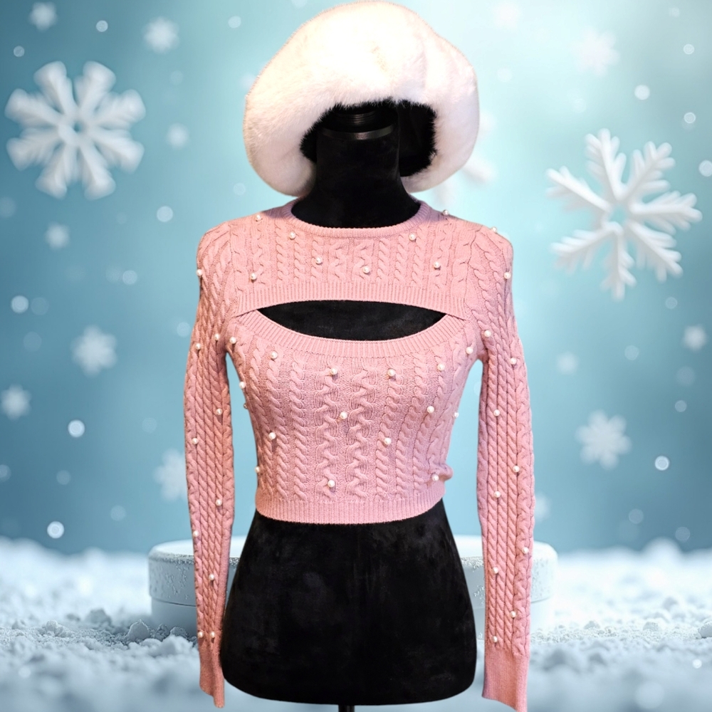 Dusty Pink Pearl Cutout Sweater Size Small